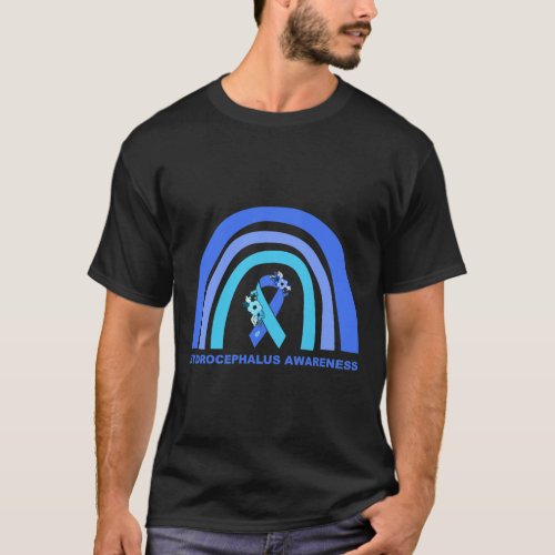 Awareness Support Floral Blue Ribbon Rainbow  T_Shirt