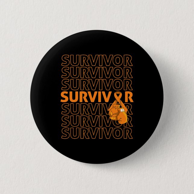 Awareness Survivor Orange Ribbon Boxing Gloves 1  Button (Front)