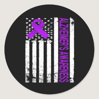 Awareness - Usa Flag Purple Ribbon  Classic Round Sticker