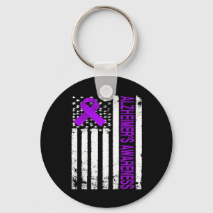 Awareness - Usa Flag Purple Ribbon Keychain
