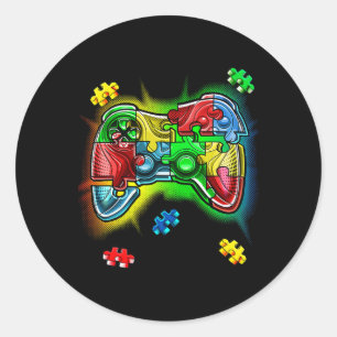 Awareness Video Game Controller Puzzle Piece Boys  Classic Round Sticker