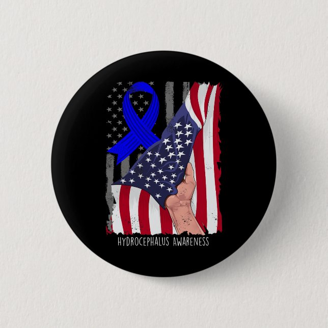 Awareness Vintage American Flag Blue Ribbon  Button (Front)