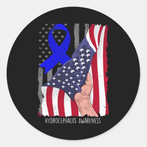 Awareness Vintage American Flag Blue Ribbon  Classic Round Sticker