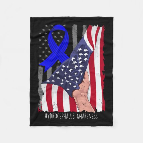 Awareness Vintage American Flag Blue Ribbon  Fleece Blanket