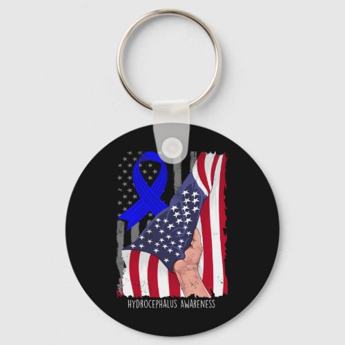 Awareness Vintage American Flag Blue Ribbon  Keychain