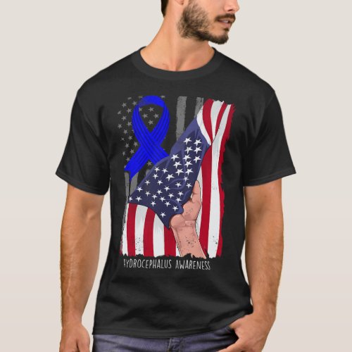 Awareness Vintage American Flag Blue Ribbon  T_Shirt
