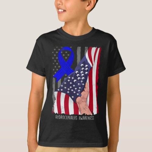 Awareness Vintage American Flag Blue Ribbon  T_Shirt
