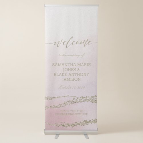 Awash Elegant Watercolor Blush Wedding Welcome Retractable Banner