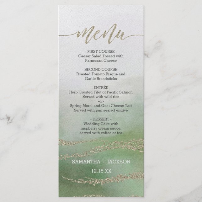 Awash Elegant Watercolor in Foliage Wedding Menu (Front)