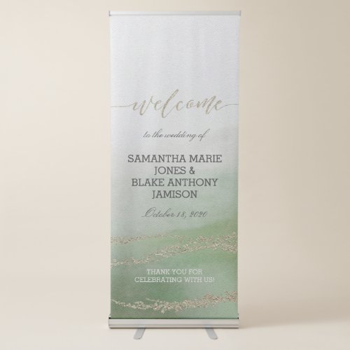 Awash Elegant Watercolor in Foliage Wedding Welcom Retractable Banner