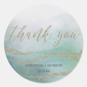 Awash Elegant Watercolor in Ocean Monogram Wedding Classic Round Sticker