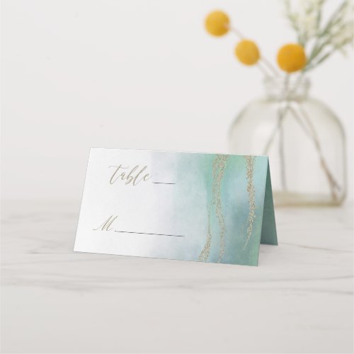 Awash Elegant Watercolor in Ocean Table Number Place Card