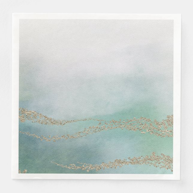 Awash Elegant Watercolor in Ocean Wedding Paper Dinner Napkins (Front)