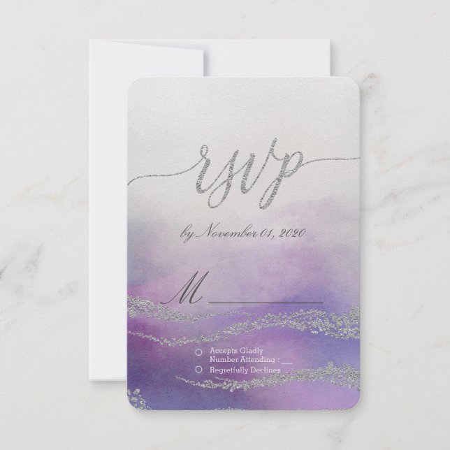 Awash Elegant Watercolor in Orchid Wedding RSVP (Front)