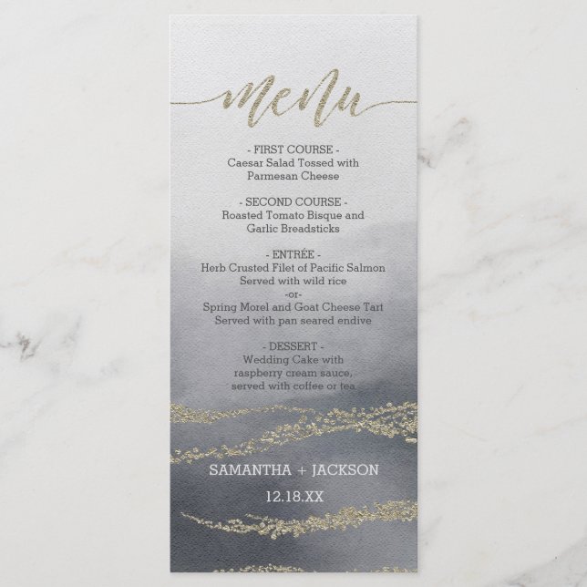 Awash Elegant Watercolor in Smoke Wedding Menu (Front)