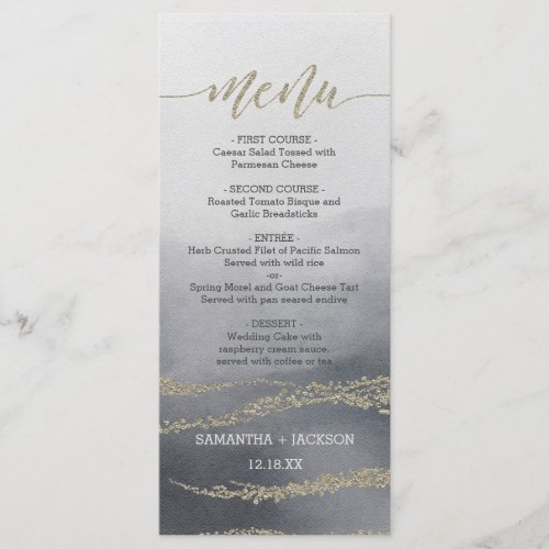 Awash Elegant Watercolor in Smoke Wedding Menu