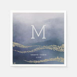 Awash Elegant Watercolor Surf Wedding Monogram Paper Napkins