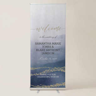 Awash Elegant Watercolor Surf Wedding Welcome Retractable Banner