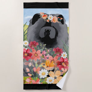 AWASH IN LIGHT Black - Blue Chow Dog Beach Towel