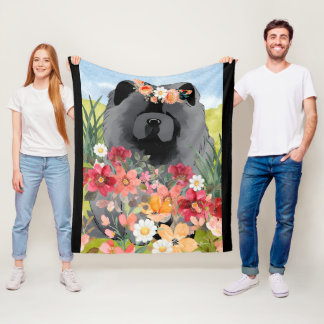 AWASH IN LIGHT Black - Blue  Chow Dog   Fleece Blanket