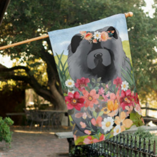 AWASH IN LIGHT Black - Blue Chow Dog house flag