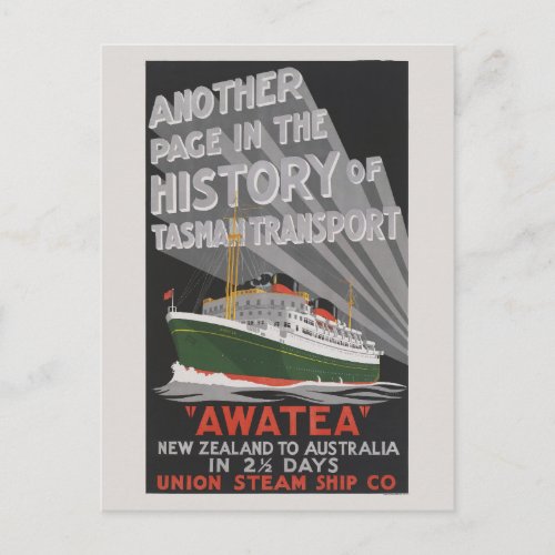 Awatea New Zealand Vintage Poster 1930 Postcard