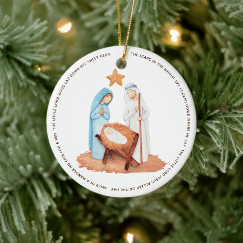 Away In A Manger Carol Simplistic Nativity Ceramic Ornament