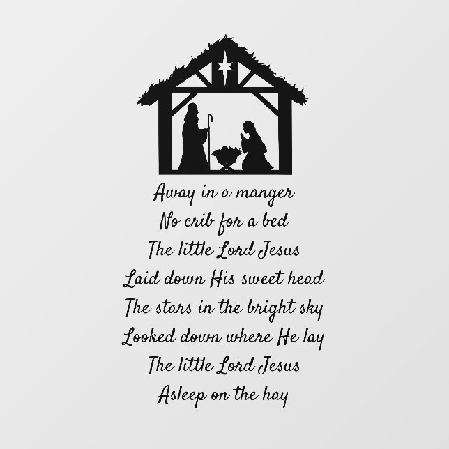 Away In A Manger Christmas Carol Lyrics Nativity Wall Decal (Front)