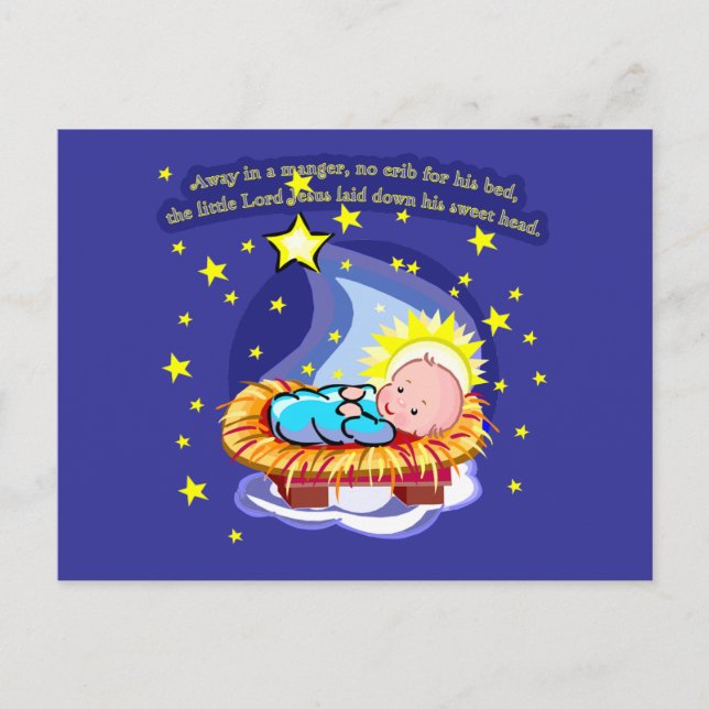 Away in a Manger Christmas Carol T-shirts, Gifts Holiday Postcard (Front)