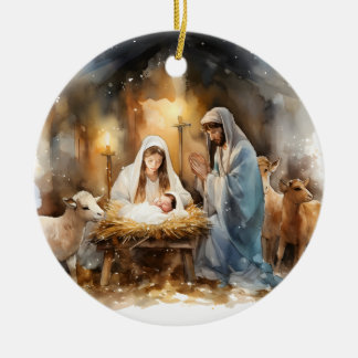 Away In A Manger Christmas Ceramic Ornament