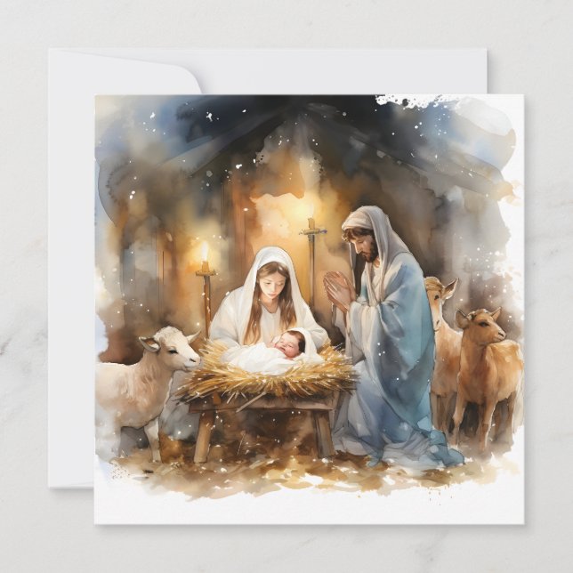 Away In A Manger Christmas  Holiday Card (Front)
