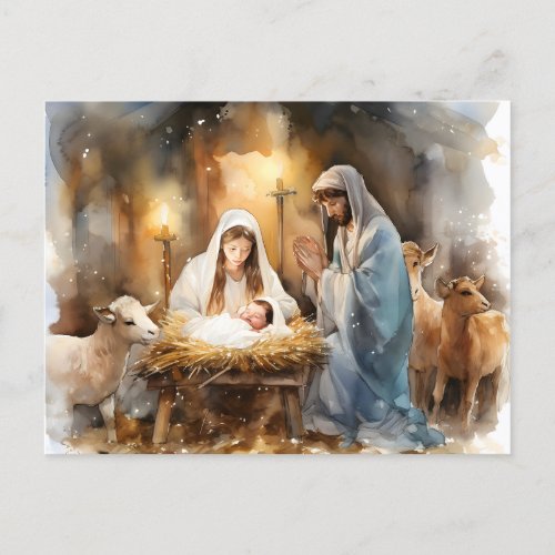 Away In A Manger Christmas  Holiday Postcard