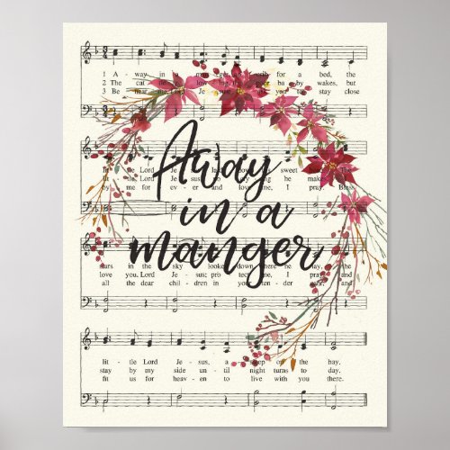 Away in a Manger Christmas Hymn Poster