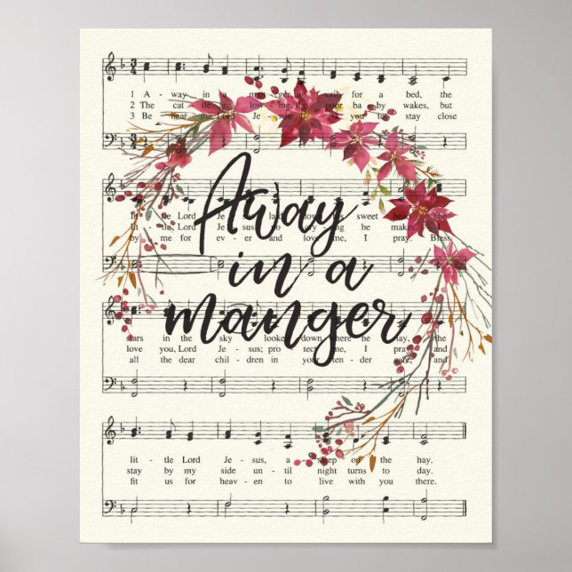 Away in a Manger Christmas Hymn Poster (Front)