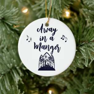 Away in a Manger Christmas Minimalist Typography Ceramic Ornament