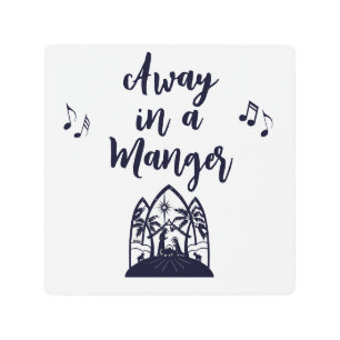 Away in a Manger Christmas Minimalist Typography Metal Print