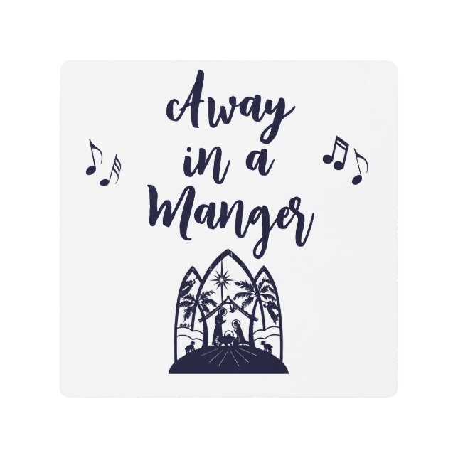 Away in a Manger Christmas Minimalist Typography Metal Print (Front)