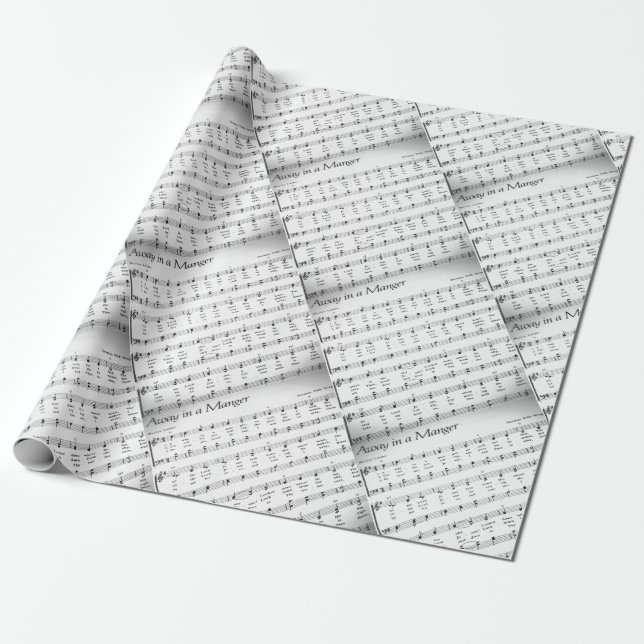 Away in a Manger Christmas Song Sheet Music Wrapping Paper (Unrolled)
