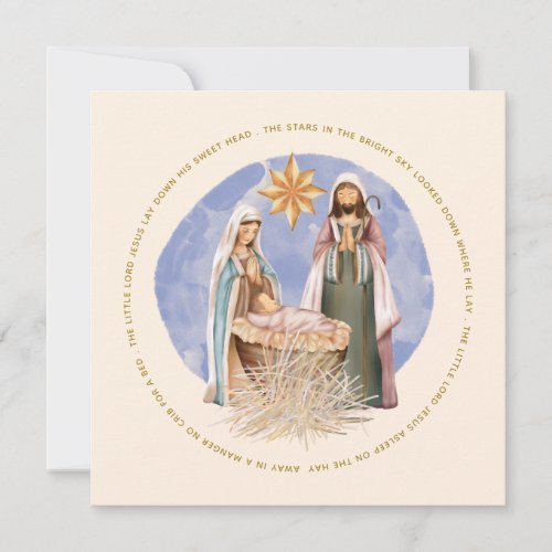 Away In A Manger Lyrics Nativity Christmas Cream Holiday Card