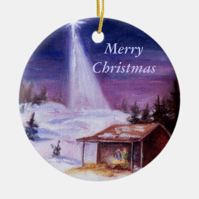 Away In a Manger, Merry Christmas Ceramic Ornament (Front)