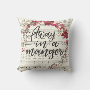 Away in a Manger Vintage Hymn Christmas Wreath Throw Pillow