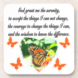 AWE INSPIRING BUTTERFLY SERENITY PRAYER PHOTO BEVERAGE COASTER