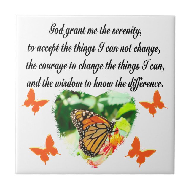 AWE INSPIRING BUTTERFLY SERENITY PRAYER PHOTO CERAMIC TILE (Front)