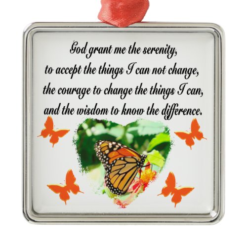 AWE INSPIRING BUTTERFLY SERENITY PRAYER PHOTO METAL ORNAMENT