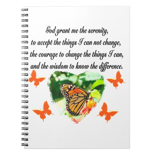 AWE INSPIRING BUTTERFLY SERENITY PRAYER PHOTO NOTEBOOK (Front)