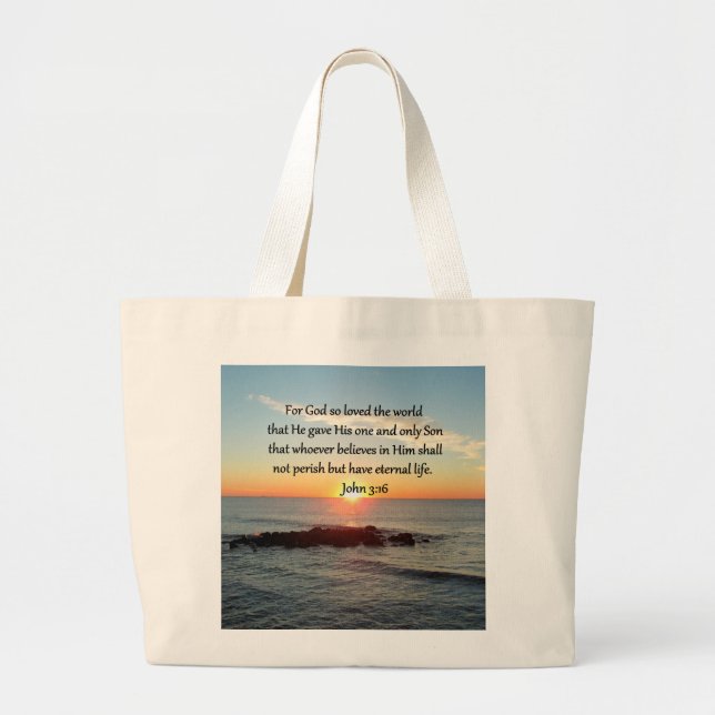 AWE-INSPIRING JOHN 3:16 SUNRISE LARGE TOTE BAG (Front)