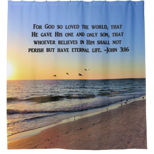 AWE-INSPIRING JOHN 3:16 SUNRISE SHOWER CURTAIN (Front)