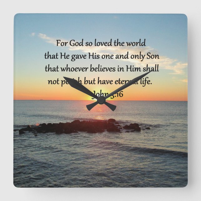 AWE-INSPIRING JOHN 3:16 SUNRISE SQUARE WALL CLOCK (Front)