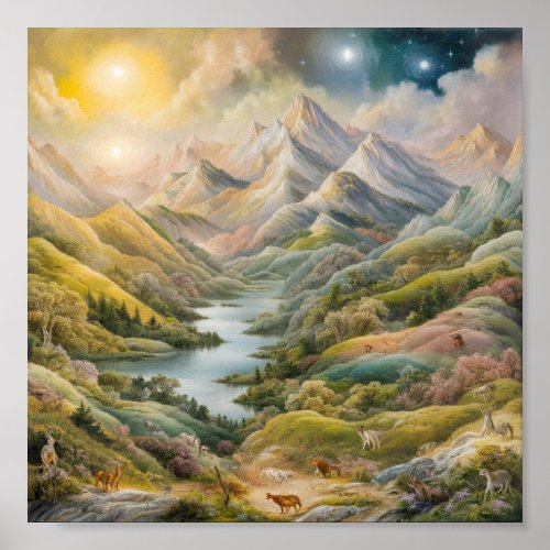 Awe_Inspiring Mountainscape Painting Poster