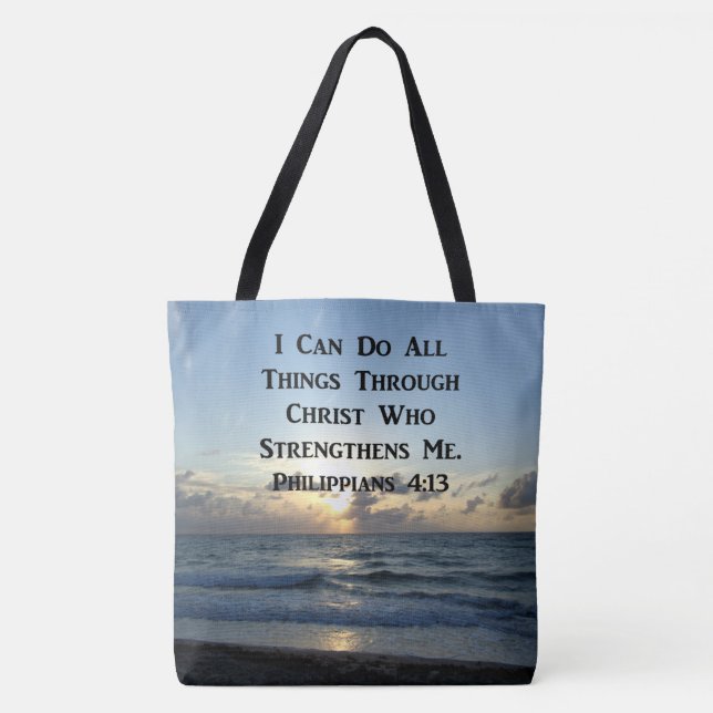 AWE-INSPIRING PHILIPPIANS 4:13 SCRIPTURE VERSE TOTE BAG (Front)